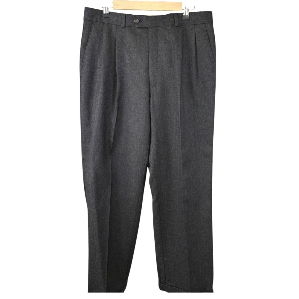 Ralph Lauren Mens Charcoal Gray/Brown 100% Wool Pleated Cuffed Dress Pants
